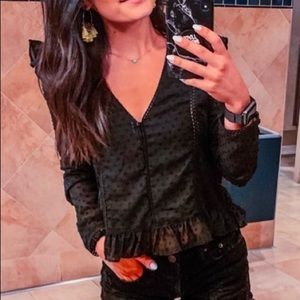 Black Zara vneck lace long sleeve with ruffle details